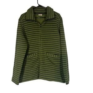 Kavu Green Striped Collared Long Sleeve Full Zip Knit Sweater Jacket Women Sz XL